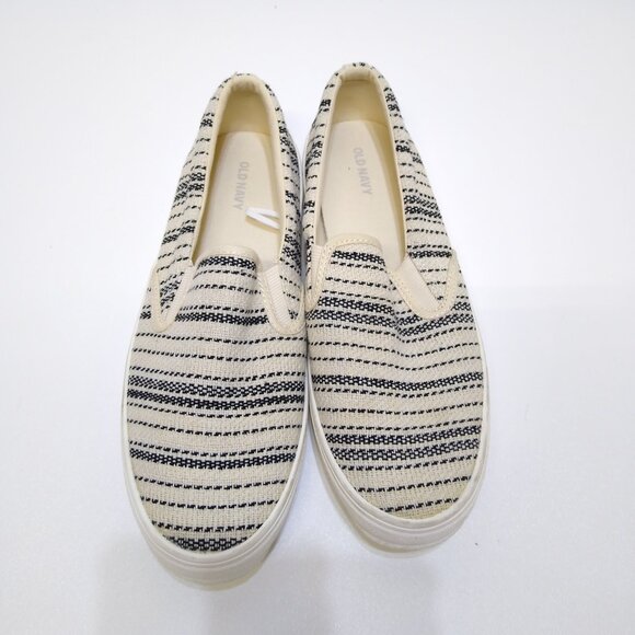 Old Navy Slip-On Sneakers Size 9 V/305979 Black & White Striped Canvas Material - Picture 5 of 7